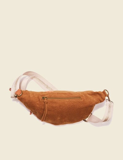 Sac banane velours côtelé marron femme
