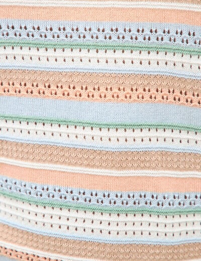 Pull ajour&eacute; col rond manches longues multicolore femme