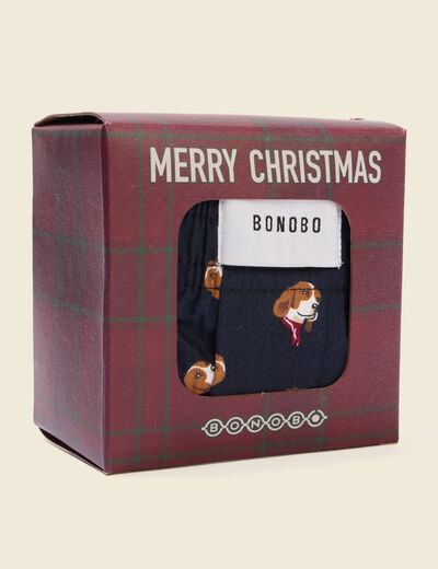 Coffret boxer imprim&eacute; en coton bleu marine homme