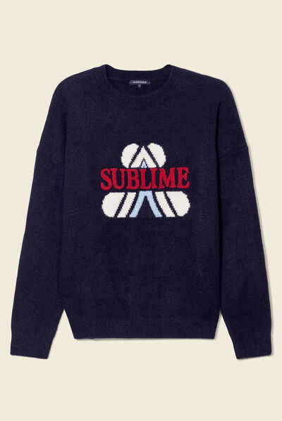 Pull manches longues bleu marine femme