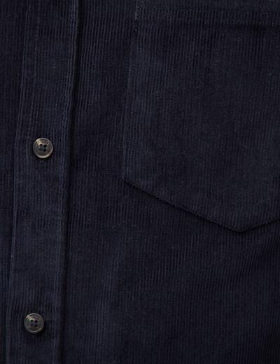 Chemise col classique en velours bleu marine homme