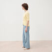 Pull ajour&eacute; droit court manches courtes jaune clair femme
