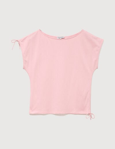 T-shirt col bateau manches courtes rose clair femme
