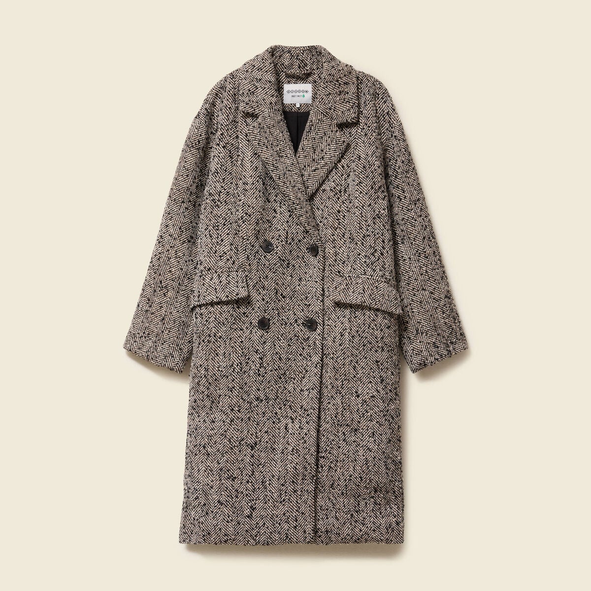 Manteau long oversize col montant gris fonc&eacute; femme