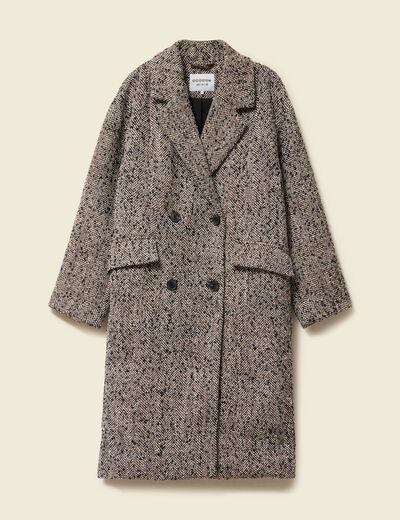 Manteau long oversize col montant gris fonc&eacute; femme