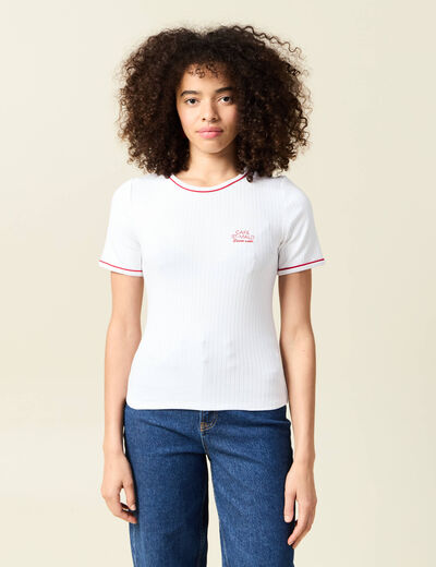 Short ajusté court manches courtes blanc femme