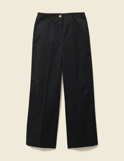 Pantalon large cropped taille haute noir femme