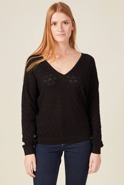 Pull fin à manches longues noir femme