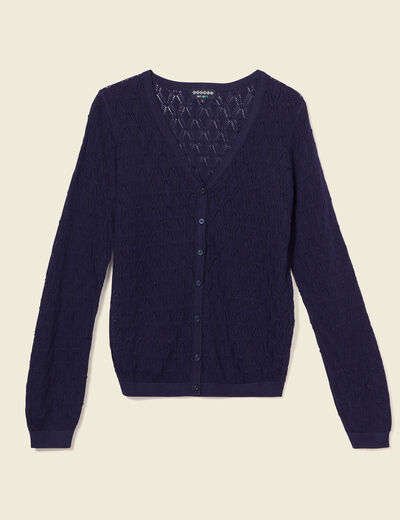 Gilet col en V boutonné bleu marine femme