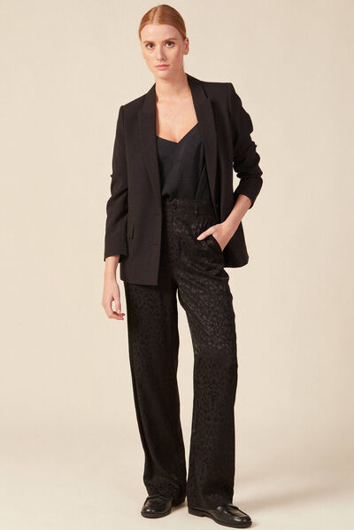 Pantalon large satin noir femme