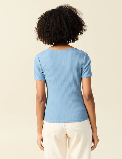 T-shirt manches courtes côtelé bleu clair femme