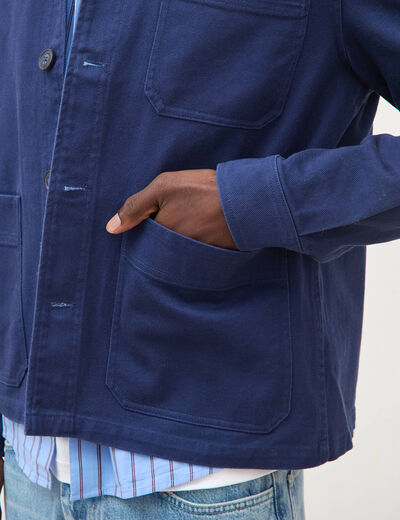 Surchemise droite en coton bleu fonc&eacute; homme