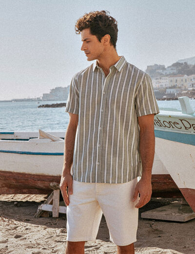 Chemise manches courtes vert olive homme