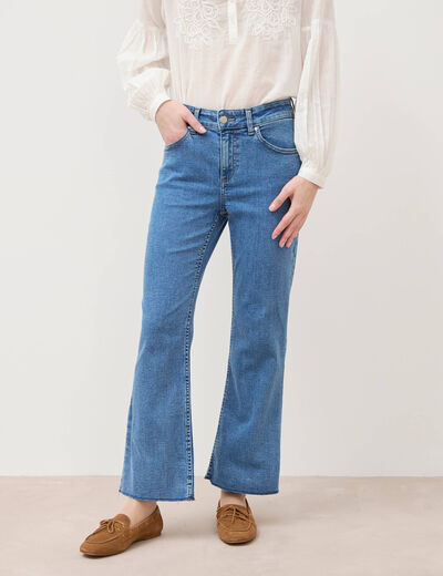 Jeans bootcut cropped taille bascul&eacute;e denim used femme