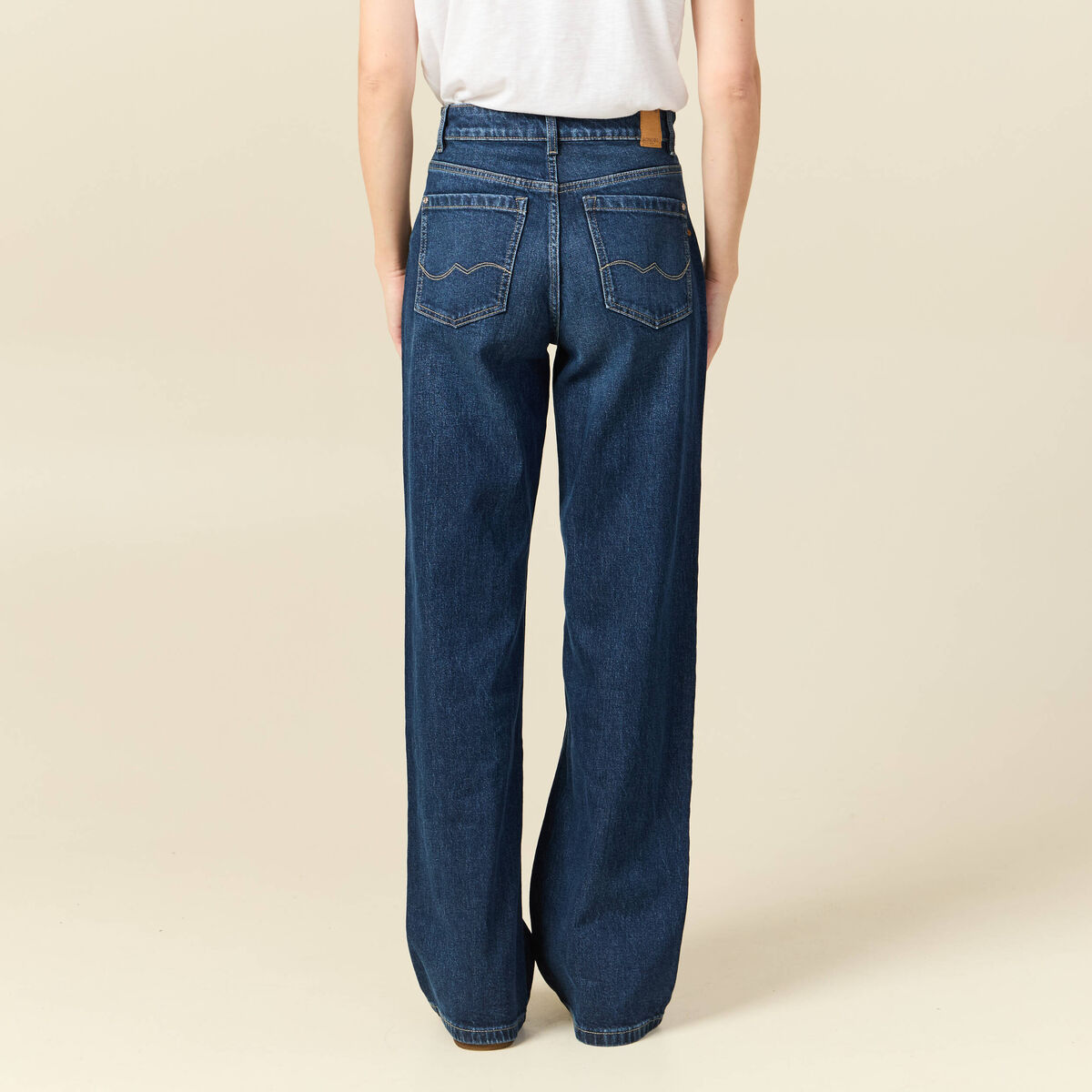 Jeans large taille haute denim brut femme