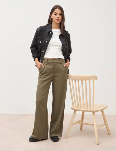 Pantalon large taille haute fluide camel femme