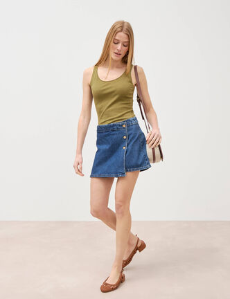 D&eacute;bardeur cintr&eacute; d&eacute;collet&eacute; sans manches vert kaki femme