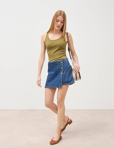 D&eacute;bardeur cintr&eacute; d&eacute;collet&eacute; sans manches vert kaki femme