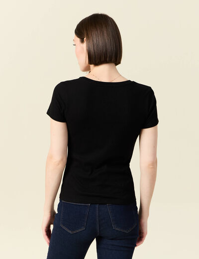 Short ajusté col V manches courtes noir femme