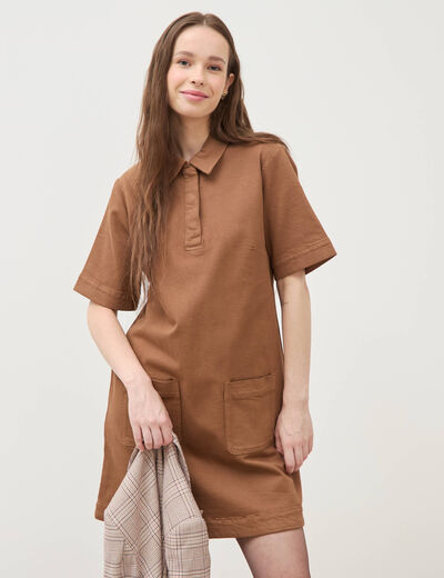 Robe manches courtes marron femme