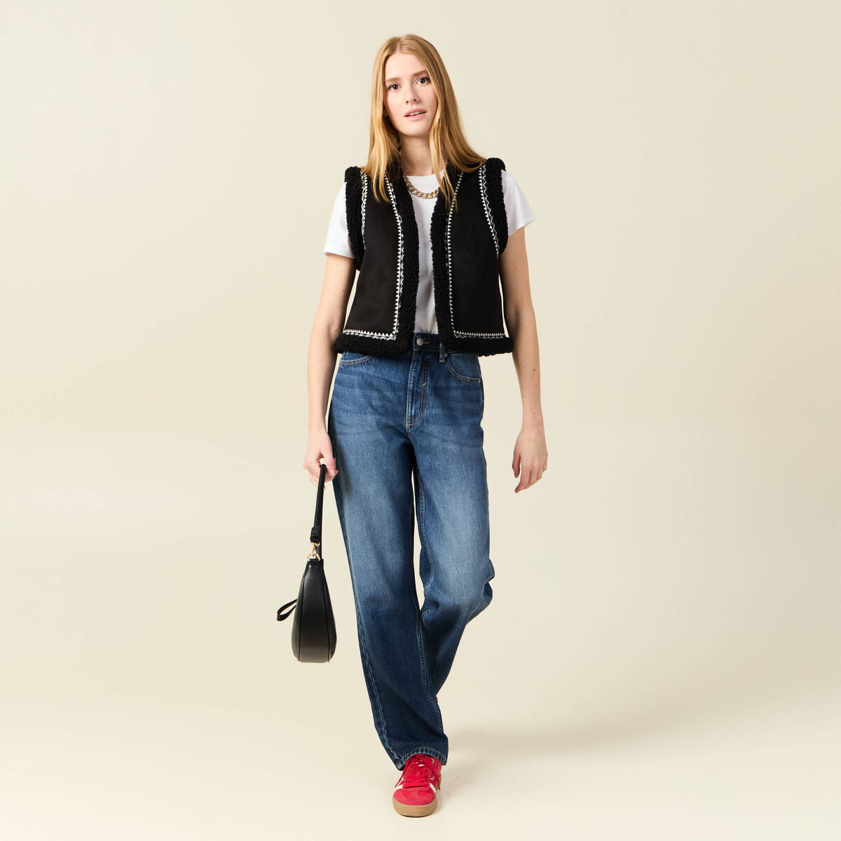 Jeans straight taille haute denim stone femme