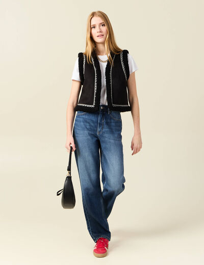 Jeans straight taille haute denim stone femme