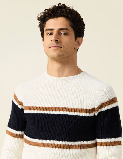 Pull manches longues fabriqué en France ecru homme