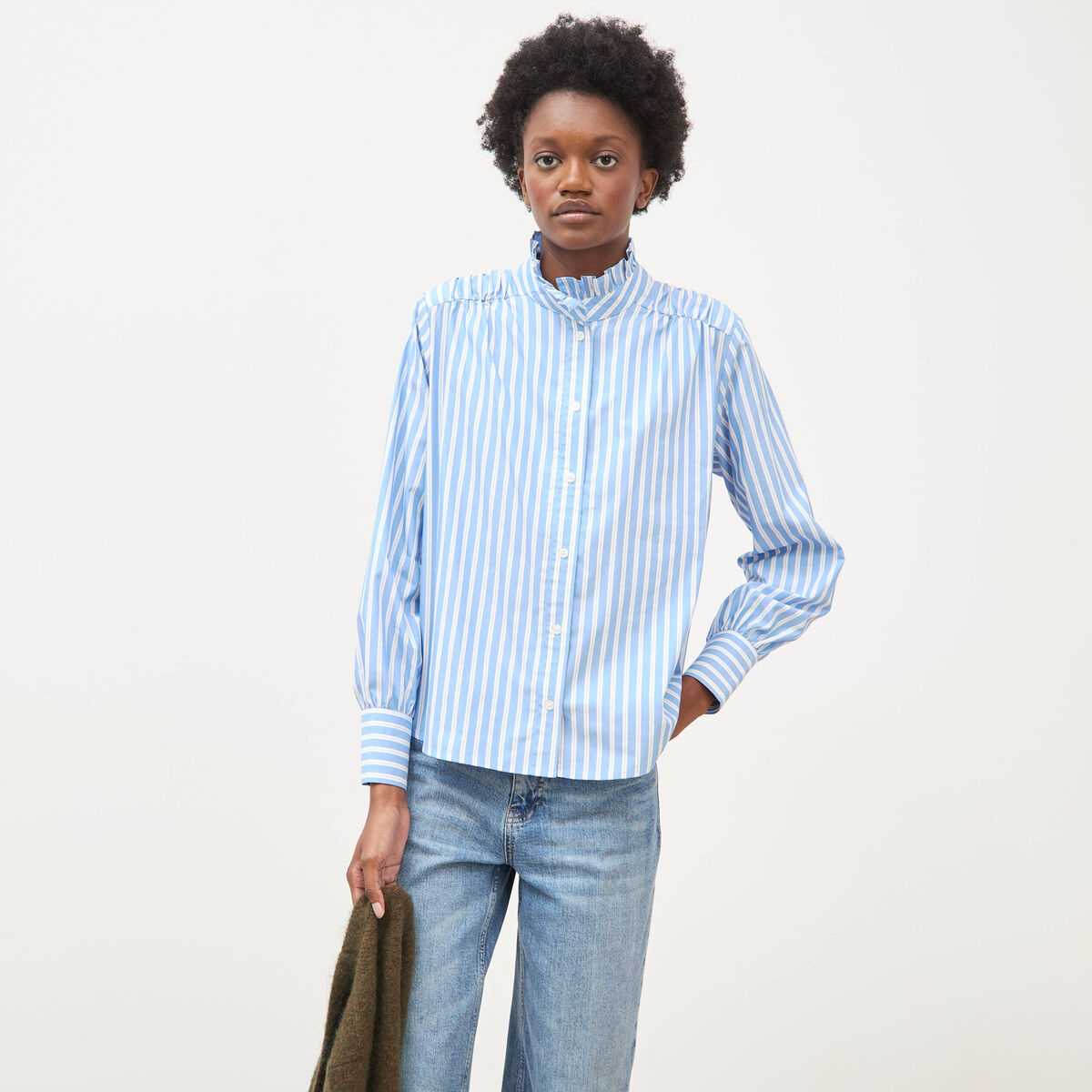 Chemise manches longues col montant multicolore femme