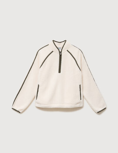Sweat droit bouclette col montant ecru femme