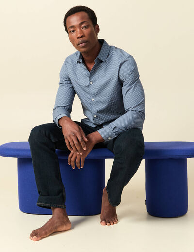 Chemise en coton manches longues bleu marine homme