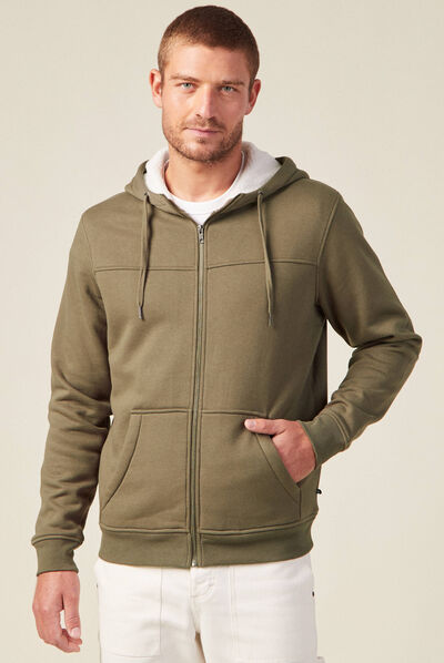 Sweat zippé à capuche taupe homme