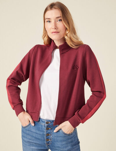 Gilet manches longues zippé prune femme