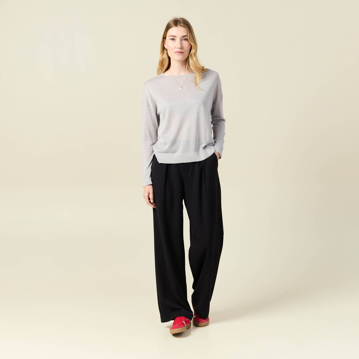 Pull manches longues gris clair femme