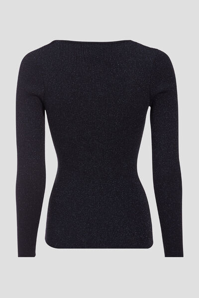 Pull manches longues bleu pétrole femme