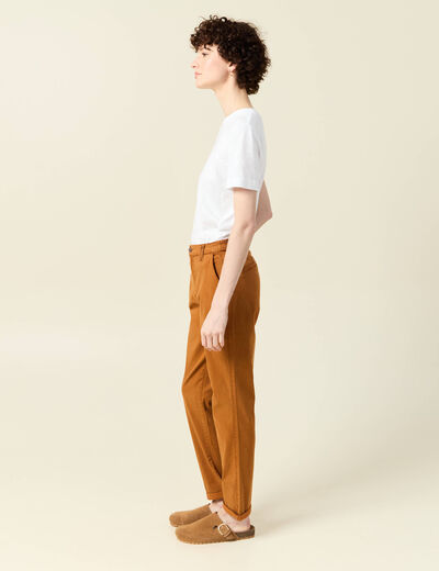 Pantalon chino cigarette marron femme
