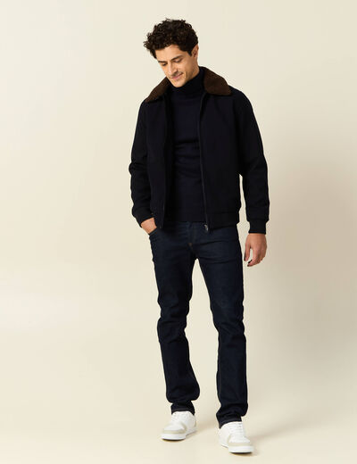 Blouson col aviateur zippé bleu marine homme