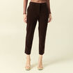 Pantalon flare taille haute en velours marron fonc&eacute; femme