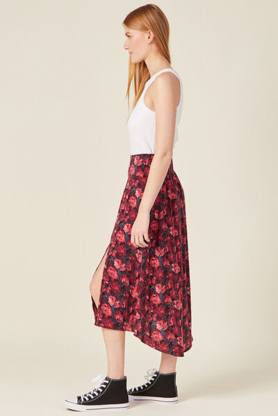Jupe longue évasée fendue noir femme