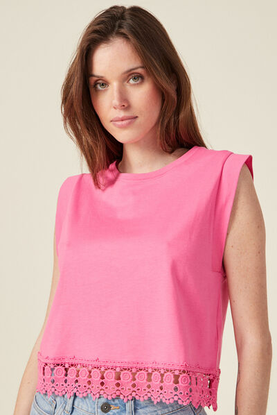 Débardeur bretelles larges rose fushia femme