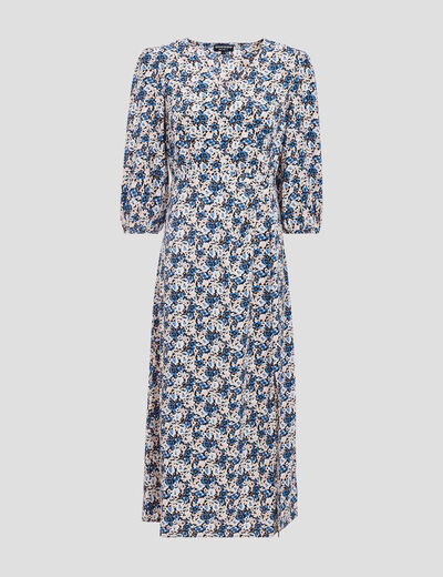 Robe longue droite manches 3/4 noir femme