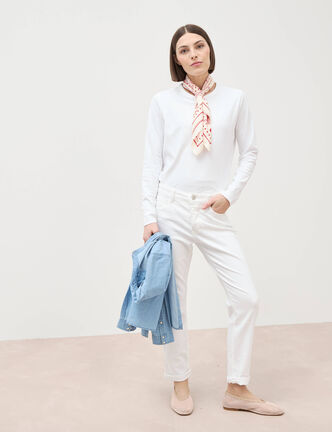 Jeans girlfriend taille haute denim blanc femme