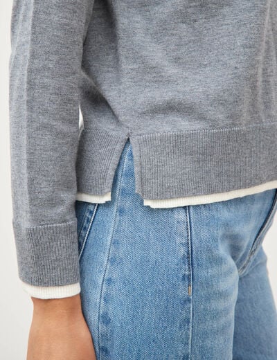 Pull droit col rond manches longues gris clair femme
