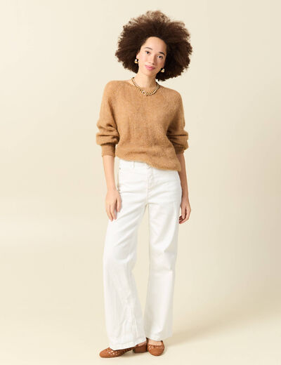 Pull manches longues col rond camel femme