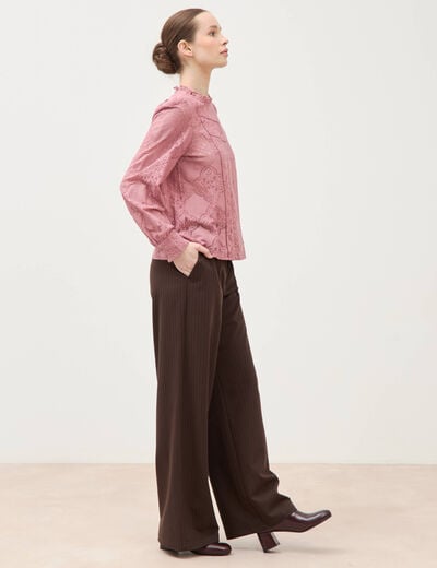 Blouse cintr&eacute;e dentelle manches longues vieux rose femme
