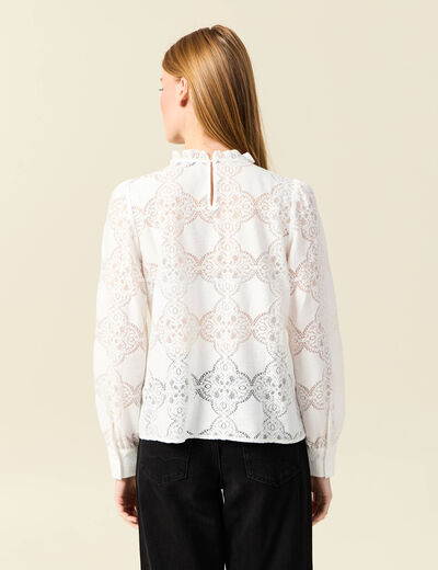 Blouse cintrée dentelle manches longues ecru femme