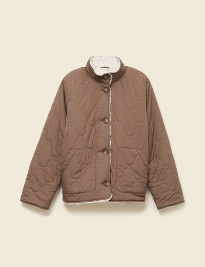 Parka courte droite effet polaire marron clair femme