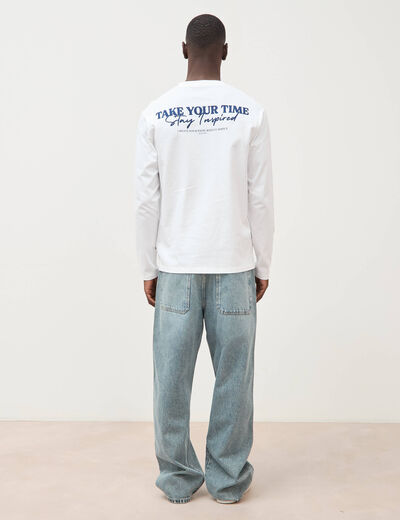 T-shirt droit en coton manches longues blanc homme
