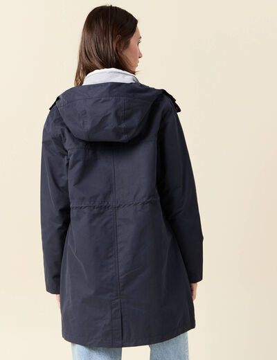Parka longue à capuche bleu foncé femme