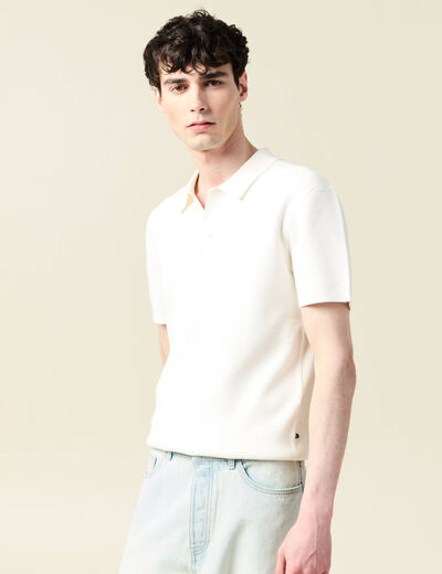 Polo cintré manches courtes ecru homme