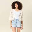 Gilet manches 3/4 ajouré ecru femme